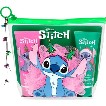 Kosmetická sada Mad Beauty Stitchmas Mad Beauty Disney Stitch sprchový a koupelový gel 75 ml + Mad Beauty Disney Stitch tělové mléko 75 ml + Mad Beauty Disney Stitch masážní a mycí houba 1 ks