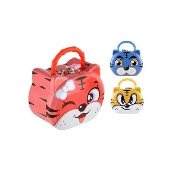 Pokladnička Pokladnička kočka/kočička plechová se zámkem 14x12cm 3 barvy v plastové krabičce - cena za 1 KS