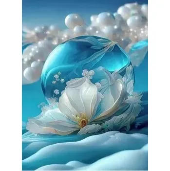 Diamantové malování Diamond painting/Homfun - Perla s květem + třpytivé kamínky