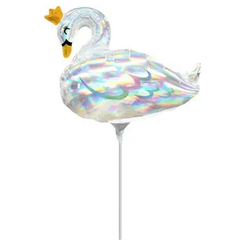 Balónek Balónky na tyčku - Labuť holografický efekt 23 cm - 5 ks