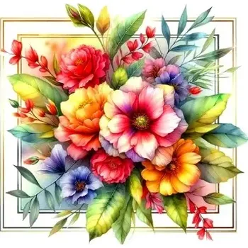 Diamantové malování Diamantové malování/Homfun - Barevná kytice v obraze + třpytivé kamínky (30x30)