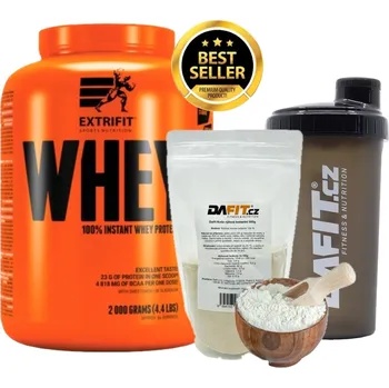 Protein AKCE Extrifit 100% Whey Protein 2000 g + ZDARMA Dafit Kaše rýžová 300 g + Šejkr 700 ml