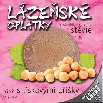 Lázeňské oplatky se sladidly z rostliny stévie náplň s lískovými oříšky 175 g (1 ks)