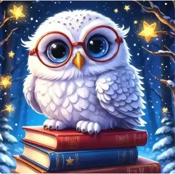 Diamantové malování Diamantové malování/Homfun - Moudrá sova + perleťové kamínky (30x30)