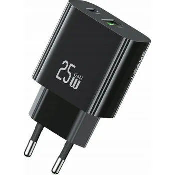 USAMS 25W nabíječka do zásuvky 1x USB-C 1x USB-A Rychlonabíjení Černá