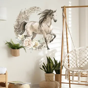 Samolepící dekorace Inspio Samolepky na zeď - Hnědý kůň v boho stylu