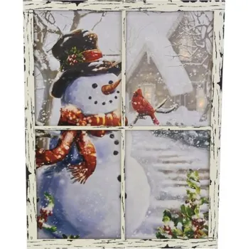 Obraz Nástěnná malba 3 LED 49 x 38,5 cm sněhulák v okně