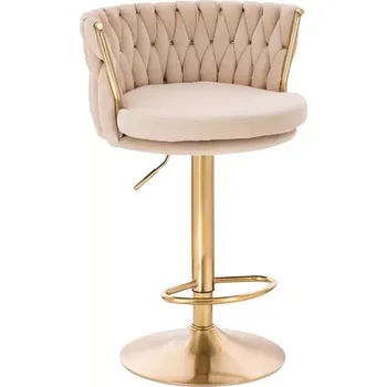 LuxuryForm DESIGN Barová židle LYON VELUR na zlatém talíři - krémová