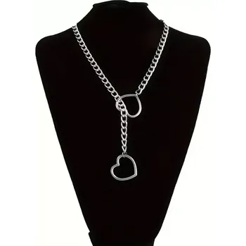 Náhrdelníkový obojek s vodítkem a dvěma srdci - stříbrný