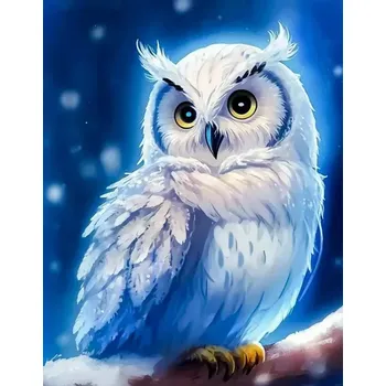 Diamantové malování Diamantové malování/Homfun - Bílá sova v modrém