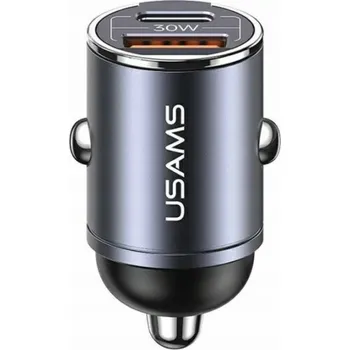 USAMS Nabíječka do auta 30W 1xUSB+1xUSB-C C38 Fast Charge Steel