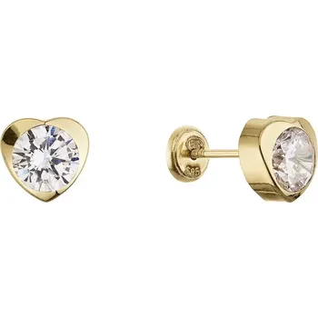 Oblečení a móda Zlaté 14 karátové náušnice srdíčka s bílým zirkonem 91Z00064