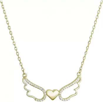 Náhrdelník Pozlacený stříbrný náhrdelník andělská křídla se srdíčkem 12136.1