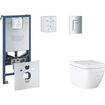 WC sada Grohe Rapid SLX - Set předstěnové instalace, klozetu, sedátka SoftClose a tlačítka Skate Cosmopolitan, Triple Vortex, matný chrom SANI11BB2105