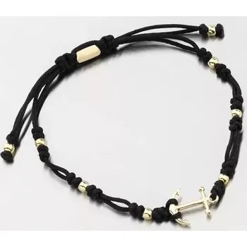 Náramek Náramek žluté zlato 585 černý provázkový s kotvou 74-5192ZL-Black délka 22 cm