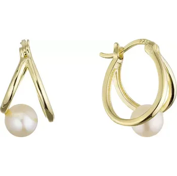 Náušnice Pozlacené náušnice kruhy s bílou říční perlou 21130.1