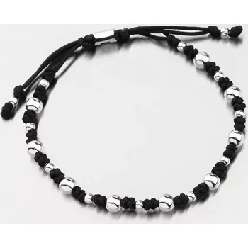 Náramek Náramek bílé zlato 585 černý provázkový s kuličkami 74-5189B-Black délka 19 cm