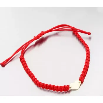 Náramek Náramek žluté zlato 585 červený provázkový se srdcem 74-007ZL-CV délka 17 cm
