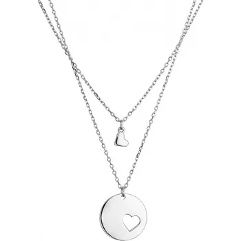 Oblečení a móda Stříbrný dvouřadý náhrdelník placička se srdcem 62035