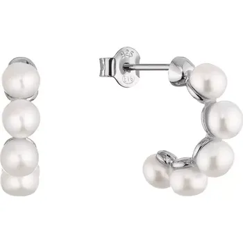 Náušnice Stříbrné náušnice kruhy s bílými říčními perlami 21131.1