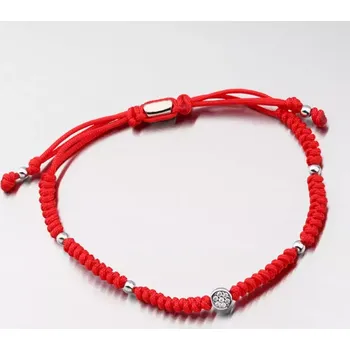 Náramek Náramek bílé zlato 585 zirkon červený provázkový s kuličkou a 74-5195B-CV délka 20 cm