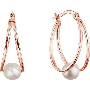 Náušnice Pozlacené stříbrné náušnice hladké kruhy se syntetickou perlou 31325.1 rose gold