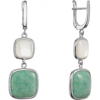 Oblečení a móda Stříbrné náušnice s amazonitem a bílou perletí 11742.3