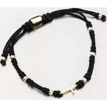 Oblečení a móda Náramek žluté zlato 585 černý provázkový s křížem 74-5191ZL-Black délka 20 cm
