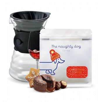 Příprava kávy The naughty dog vánoční edice Hario Decanter Set