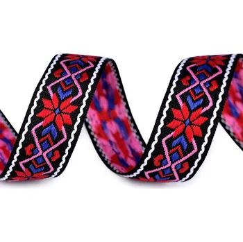 Stuha Prýmek / vzorovka indiánský motiv šíře 24 mm Varianta: 3 červená, Balení: 10 m