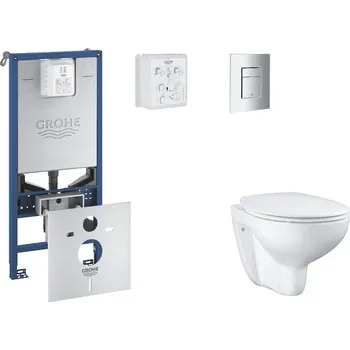 WC sada Grohe Rapid SLX - Set předstěnové instalace, klozetu, sedátka SoftClose a tlačítka Skate Cosmopolitan, matný chrom SANI11BB2102