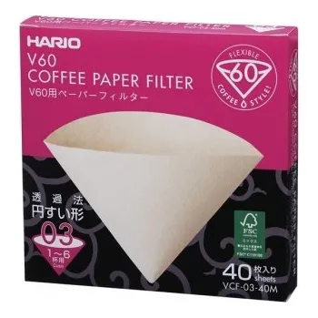 Příprava kávy Hario papírové Misarashi filtry pro V60-03 - 40 ks - nebělené [VCF-03-40M]