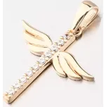 Přívěsek žluté zlato 585 zirkon kříž se a křídly 43-22421