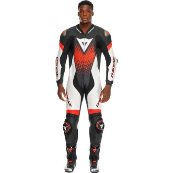 Moto oblečení DAINESE LAGUNA SECA 6 PERF 1PC LEATHER SUIT # BLACK/WHITE/RED-FLUO - 50