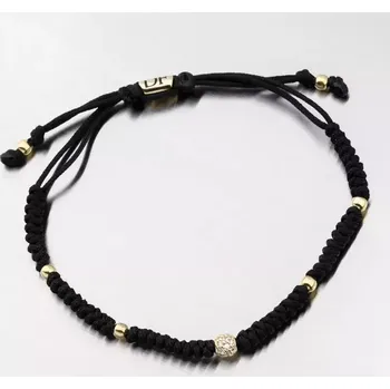 Náramek Náramek žluté zlato 585 černý provázkový s kuličkou a se zirkony 74-5196ZL-Black délka 20 cm