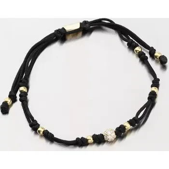 Náramek Dámský náramek černý provázkový s kuličkou a se zirkony 74-5197ZL-Black délka 21 cm