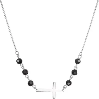Náhrdelník Stříbrný náhrdelník křížek s černými korálky 12119.3