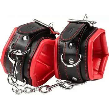 Erotická kožená pouta na ruce - černo-červená
