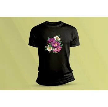 Dětské bavlněné tričko Květiny. Černá velikost 140 (9-11 let)