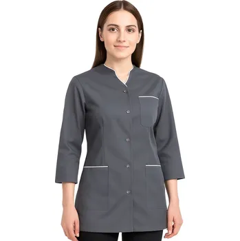 Zdravotnický oděv Dámský lékařský kosmetický kabát s lemováním bílý 3/4 rukáv (48)