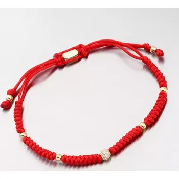 Náramek Náramek žluté zlato 585 zirkon červený provázkový s kuličkou a 74-5196ZL-CV délka 20 cm