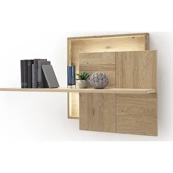 Komoda VÝPRODEJ: Panel s policí vysoký do obývacího pokoje VALENCIA bělený dub