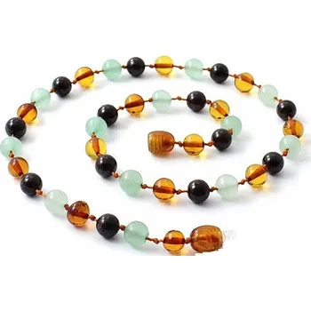 Náhrdelník Baltský jantar Jantarové korálky pro děti proti bolesti v barvě koňaku s avanturínem a granátem