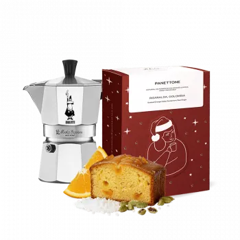 Příprava kávy DAK Christmas Panettone coffee Moka Express Set