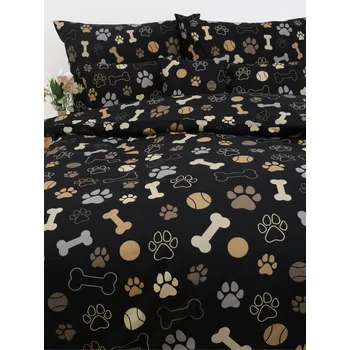 Povlečení Bavlněné povlečení Renforcé – Psí tlapky černé