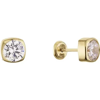 Oblečení a móda Zlaté 14 karátové náušnice čtverec s kulatým bílým zirkonem 91Z00063
