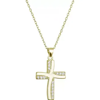 Oblečení a móda Pozlacený stříbrný náhrdelník kříž se zirkony 12135.1 crystal
