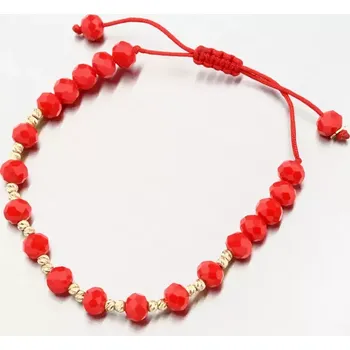 Oblečení a móda Náramek žluté zlato 585 červený provázkový kuličkami PKL24-032 délka 17 cm