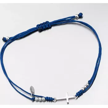 Oblečení a móda Náramek stříbro 925 provázkový s křížkem BST-14390-Blue délka 21 cm