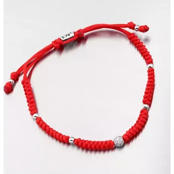 Náramek Náramek bílé zlato 585 zirkon červený provázkový s kuličkou a 74-5196B-CV délka 17 cm